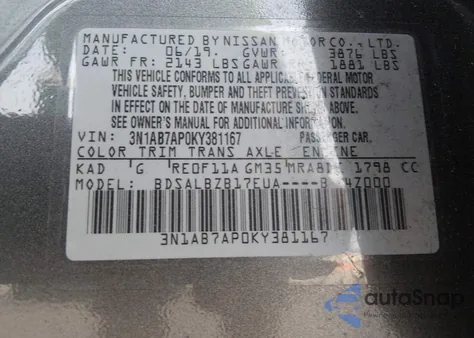 2019 Nissan Sentra S z USA, uszkodzony, nr VIN 3N1AB7AP0KY381167